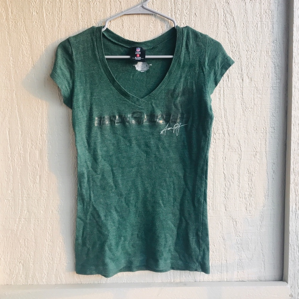 NFL Women's Aaron Rodgers Green Bay Packers Short Sleeve V-Neck Tee Size M